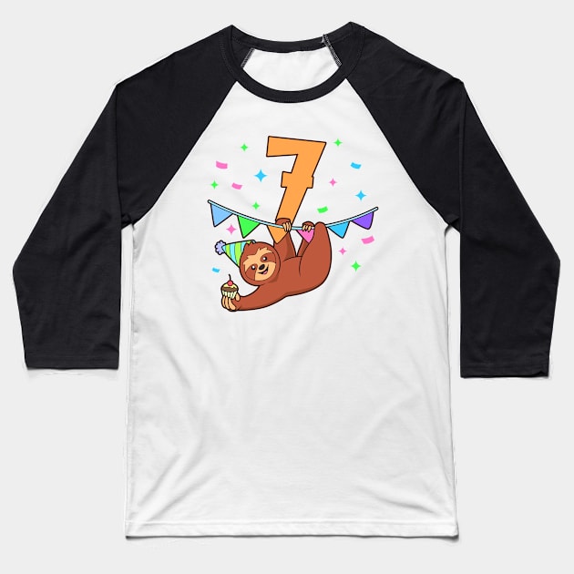 I am 7 with sloth - kids birthday 7 years old Baseball T-Shirt by Modern Medieval Design